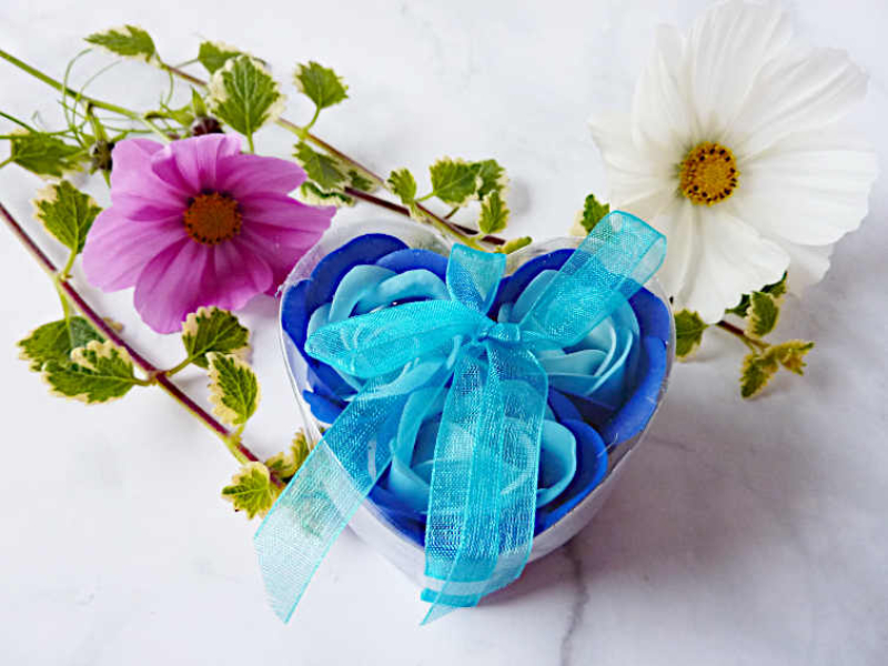 3 blaue Seifenrosen Geschenkset